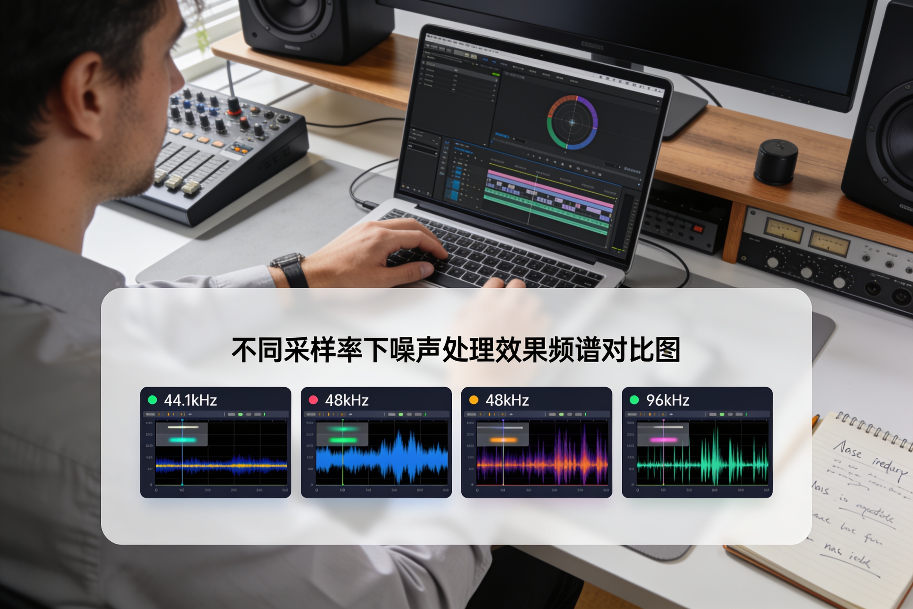 不同采样率下噪声处理效果频谱对比图